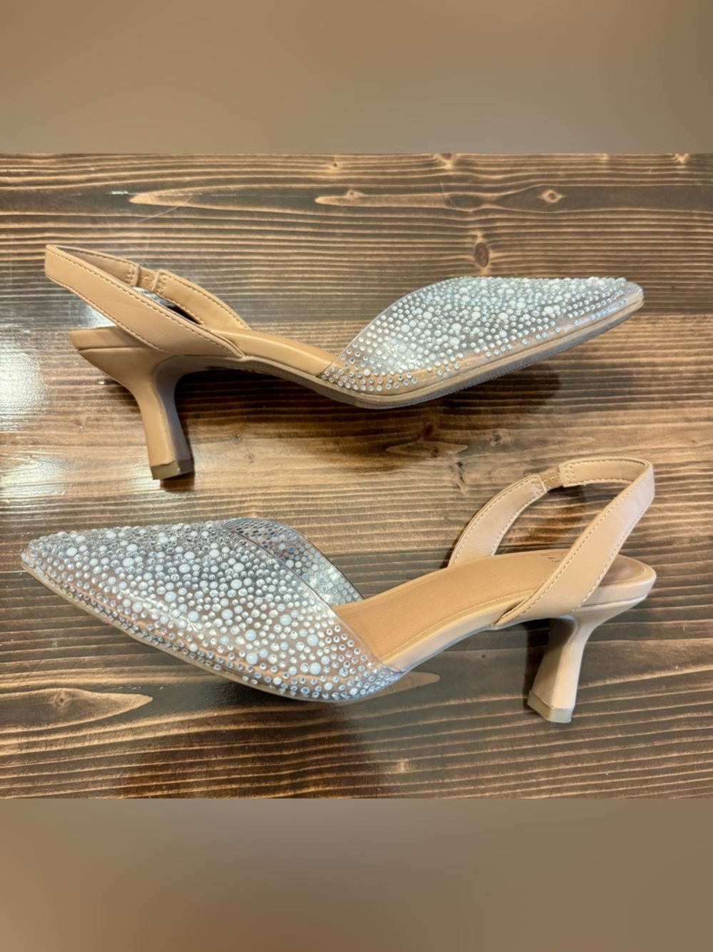 a new day Isabel Nude Pearl & Rhinestone Slingback Heels EUC Size‎ 7.5